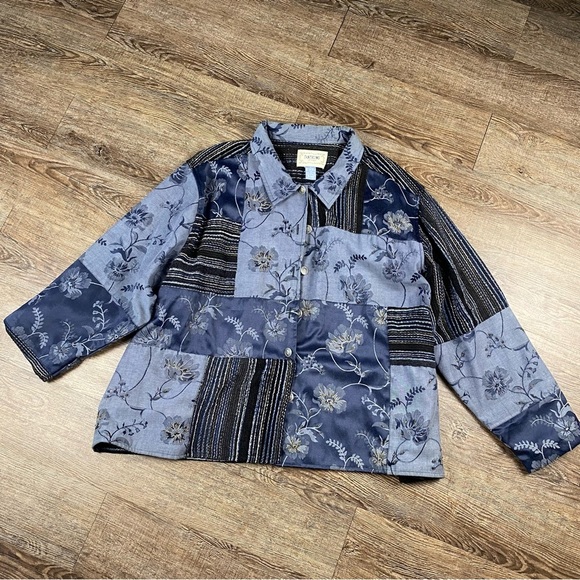 Jackets & Blazers - Vintage TANTRUMS Coat Women 3X Blue Patchwork Floral Beaded Viscose Art To Wear